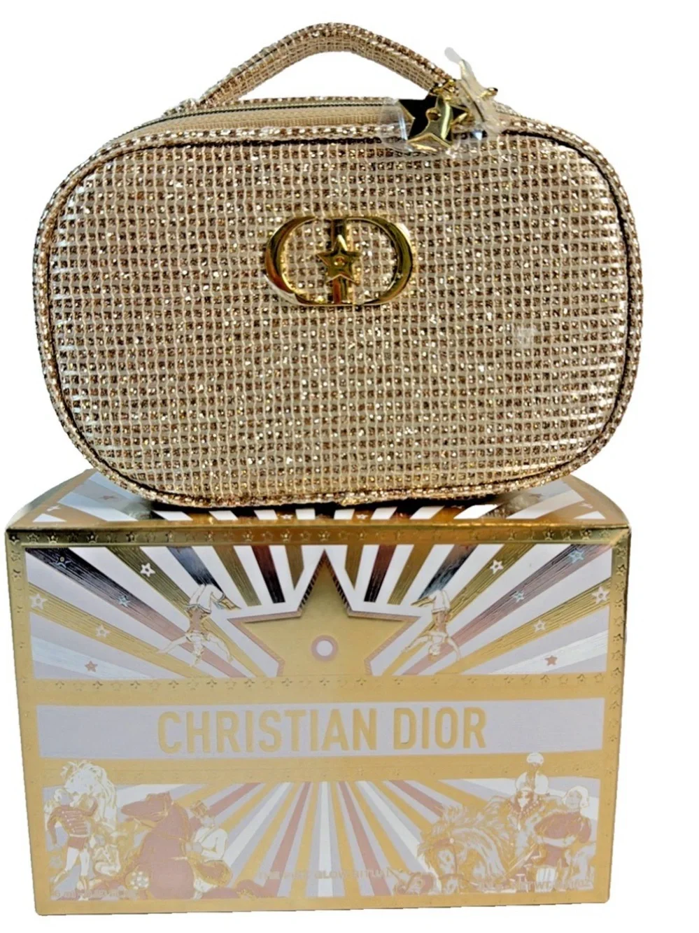 New in Box Dior GWP Gold Metallic Woven Top-Handle Cosmetic Bag Holiday 2025
